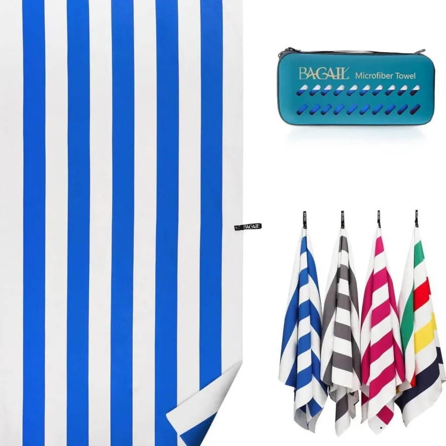 BAGAIL Strandtuch Mikrofaser XXL 180x90cm Blau Streifen - Schnelltrocknend