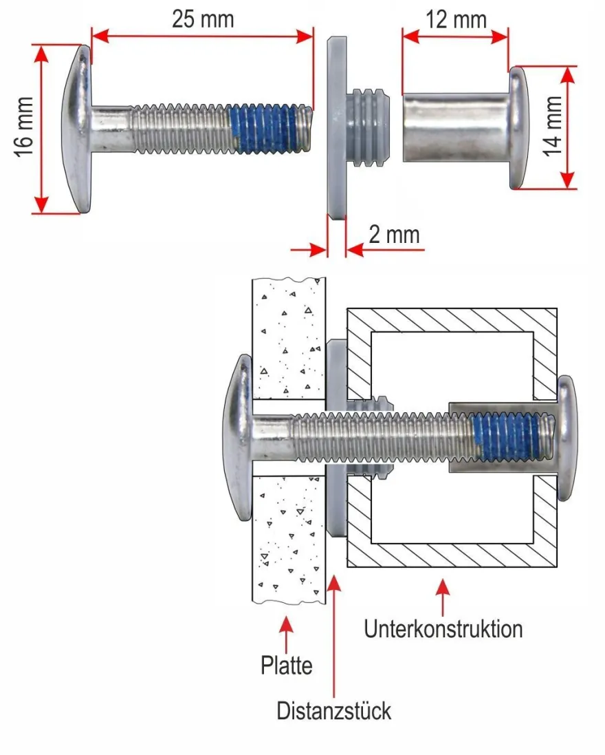 Balkonschrauben-Set M5 x 25 mm V2A TRESPA Edelstahl A2 Schrauben