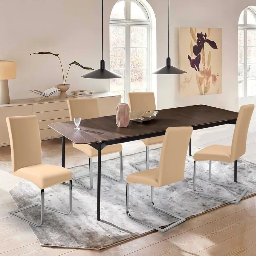 BalladHome Stuhlhussen 6 Stück, Beige - Elastische Stretchhusse für Küche