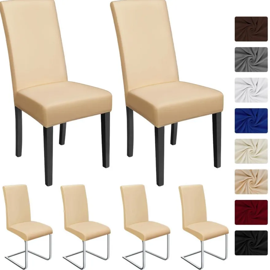 BalladHome Stuhlhussen 6 Stück, Beige - Elastische Stretchhusse für Küche