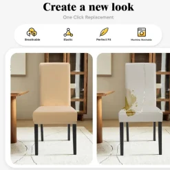 BalladHome Stuhlhussen 6 Stück, Beige - Elastische Stretchhusse für Küche