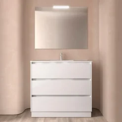 BALTIC Komplett-Set 1000 3 Schubladen WHITE GLOSS + Waschtisch + Spiegel + Leucht