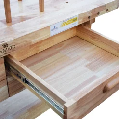 BAMATO Hobelbank WORK-1640 aus Massivholz Werkbank mit Spannzange 4 Schubladen