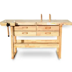 BAMATO Hobelbank WORK-1640 aus Massivholz Werkbank mit Spannzange 4 Schubladen