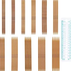 Bambus Doppelspitznadeln Set 13cm, Stricknadelspiel 55tlg 2,0-5,0mm