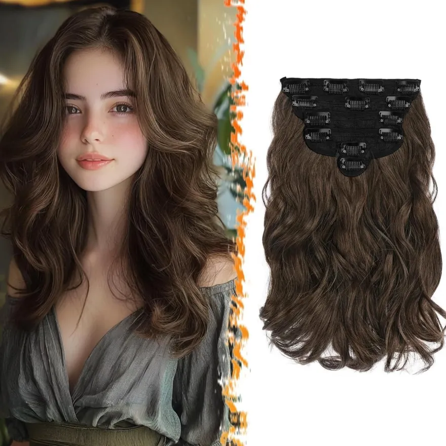 Barsdar Clip in Haarverlängerungen 30cm Braun Wellige Extensions 6PCs