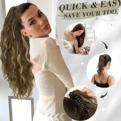 Barsdar Klauen Clip Pferdeschwanz 45cm Lockige Wellige Haarverlängerung