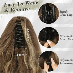 Barsdar Klauen Clip Pferdeschwanz 45cm Lockige Wellige Haarverlängerung