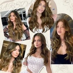 Barsdar Lange Wellige Blond Highlight Perücke 66cm Mittelscheitel Lockig