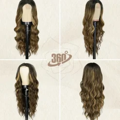 Barsdar Lange Wellige Blond Highlight Perücke 66cm Mittelscheitel Lockig