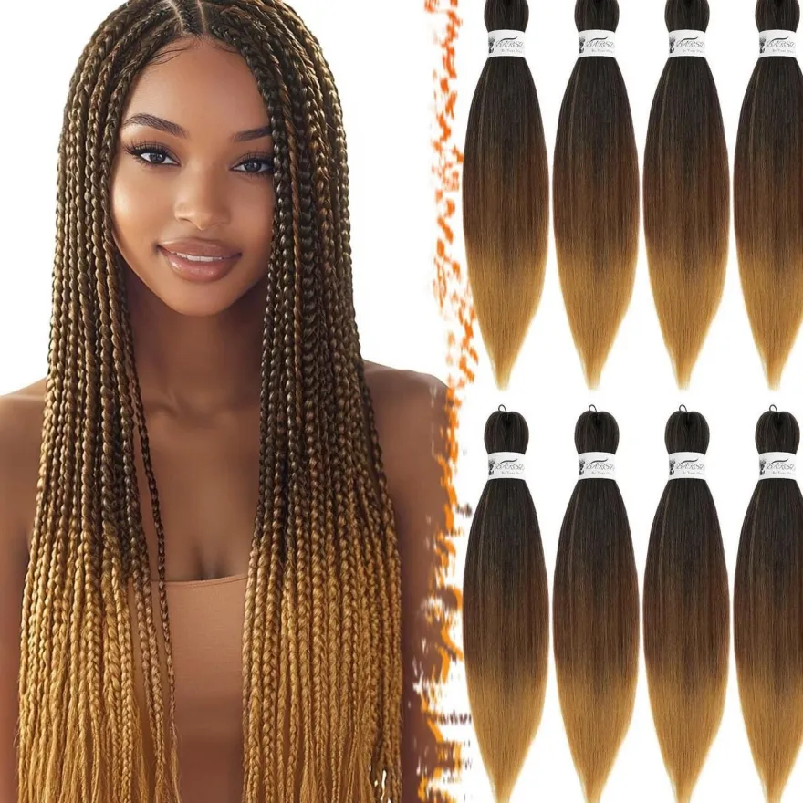 Barsdar Pre Stretched Braiding Haare, 66cm, 8 Packs Ombre Haarverlängerungen
