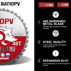 Batiopv Kreissägeblatt 190x30mm HM für Metall, Stahl, Aluminium, Kunststoff