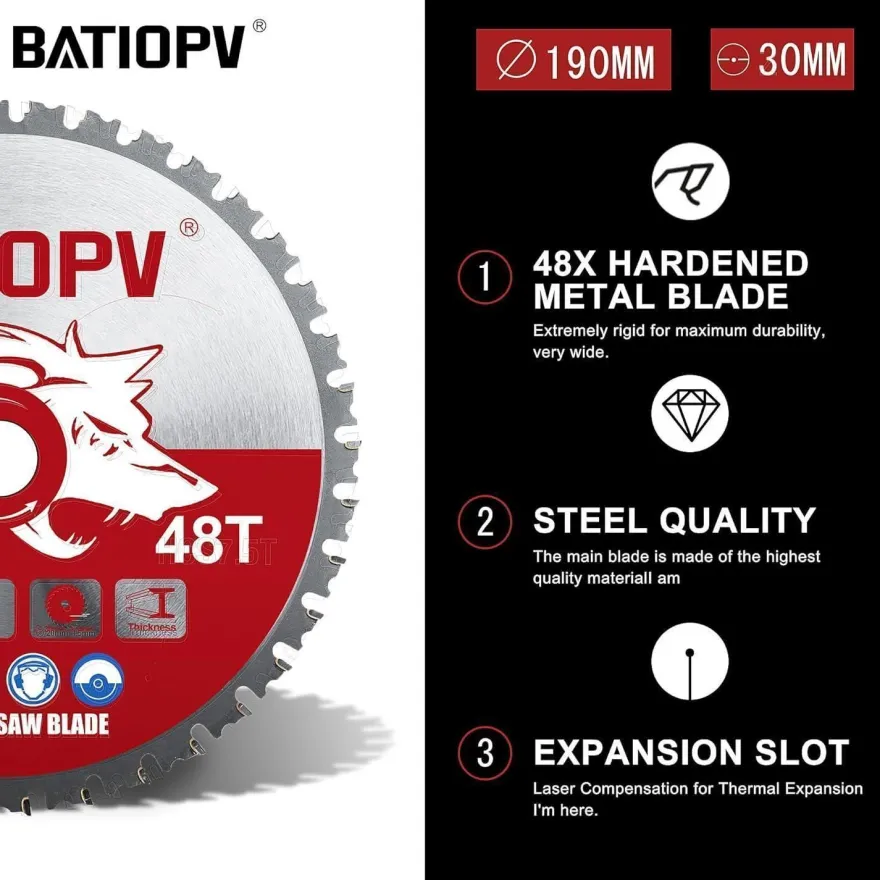 Batiopv Kreissägeblatt 190x30mm HM für Metall, Stahl, Aluminium, Kunststoff