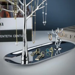 Baum Hirsch Schmuckständer Ringe Ohrringe Halsketten Armbänder Silber Metall