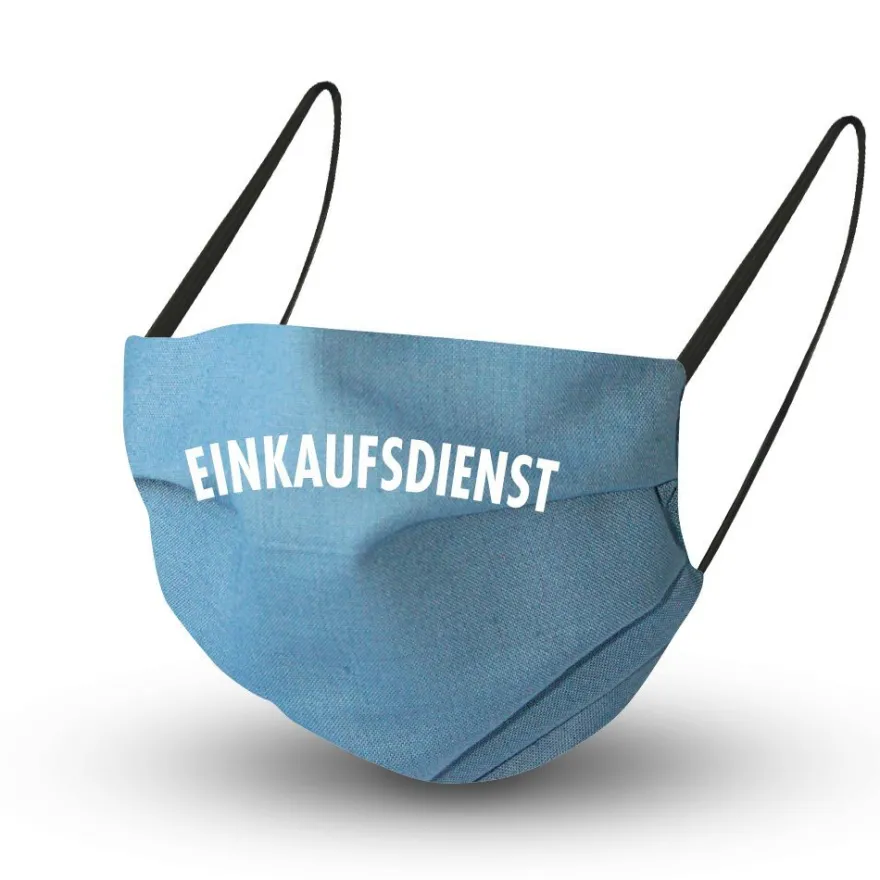 Baumwollmaske in BLAU mit zertifizierten Innenvlies - Einkaufsdienst - 15864 + Gratis