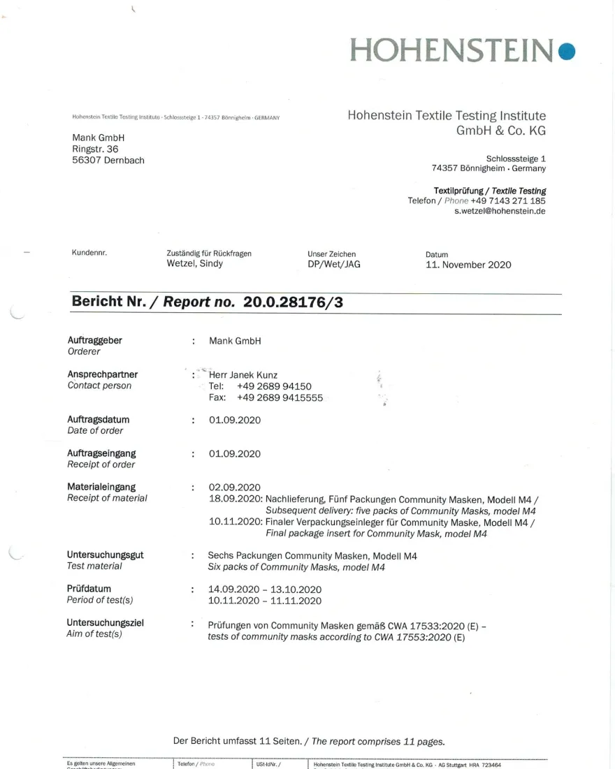 Baumwollmaske in BLAU mit zertifizierten Innenvlies - Einkaufsdienst - 15864 + Gratis