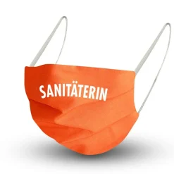Baumwollmaske in ORANGE mit zertifizierten Innenvlies - Sanitäterin - 15816 + Gratis