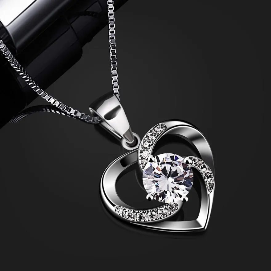 B. Catcher Damen Halskette 925 Sterling Silber Herz Anhänger Zirkonia 45cm