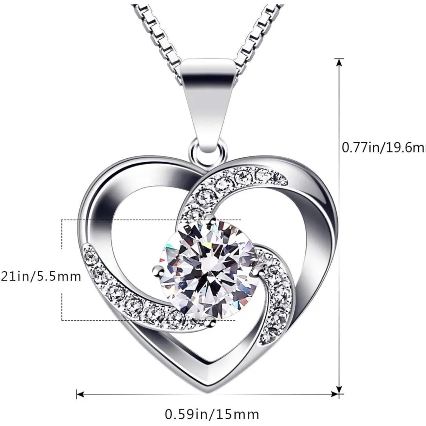 B. Catcher Damen Halskette 925 Sterling Silber Herz Anhänger Zirkonia 45cm
