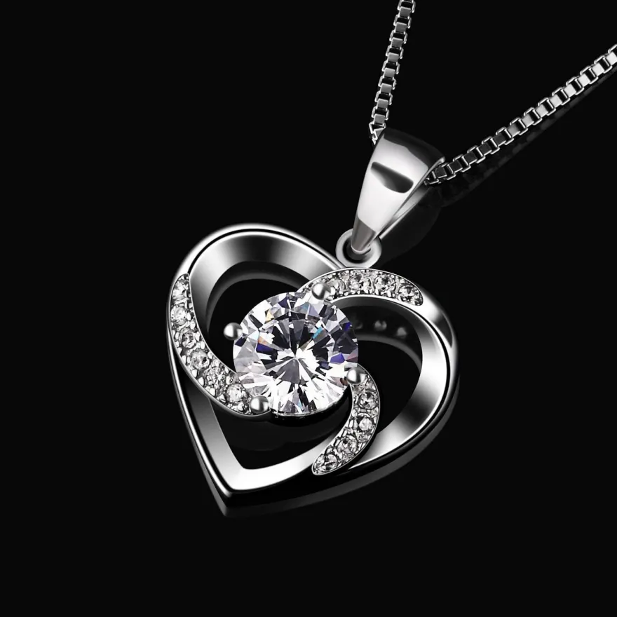 B. Catcher Damen Halskette 925 Sterling Silber Herz Anhänger Zirkonia 45cm