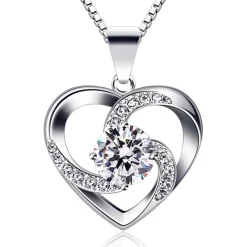 B. Catcher Damen Halskette 925 Sterling Silber Herz Anhänger Zirkonia 45cm