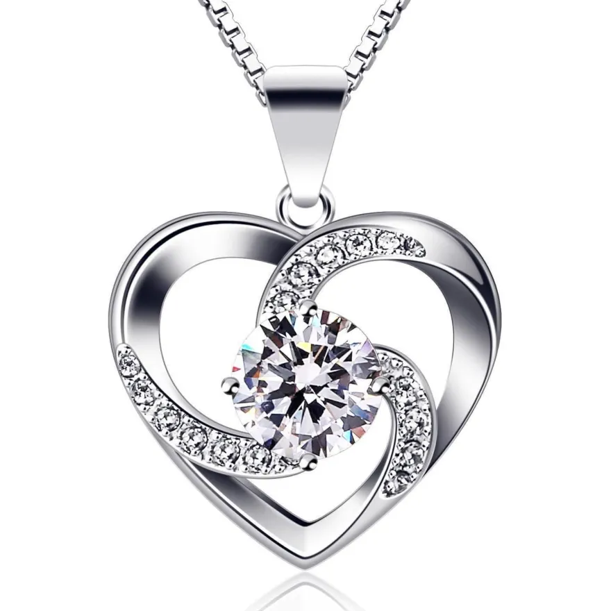 B. Catcher Damen Halskette 925 Sterling Silber Herz Anhänger Zirkonia 45cm