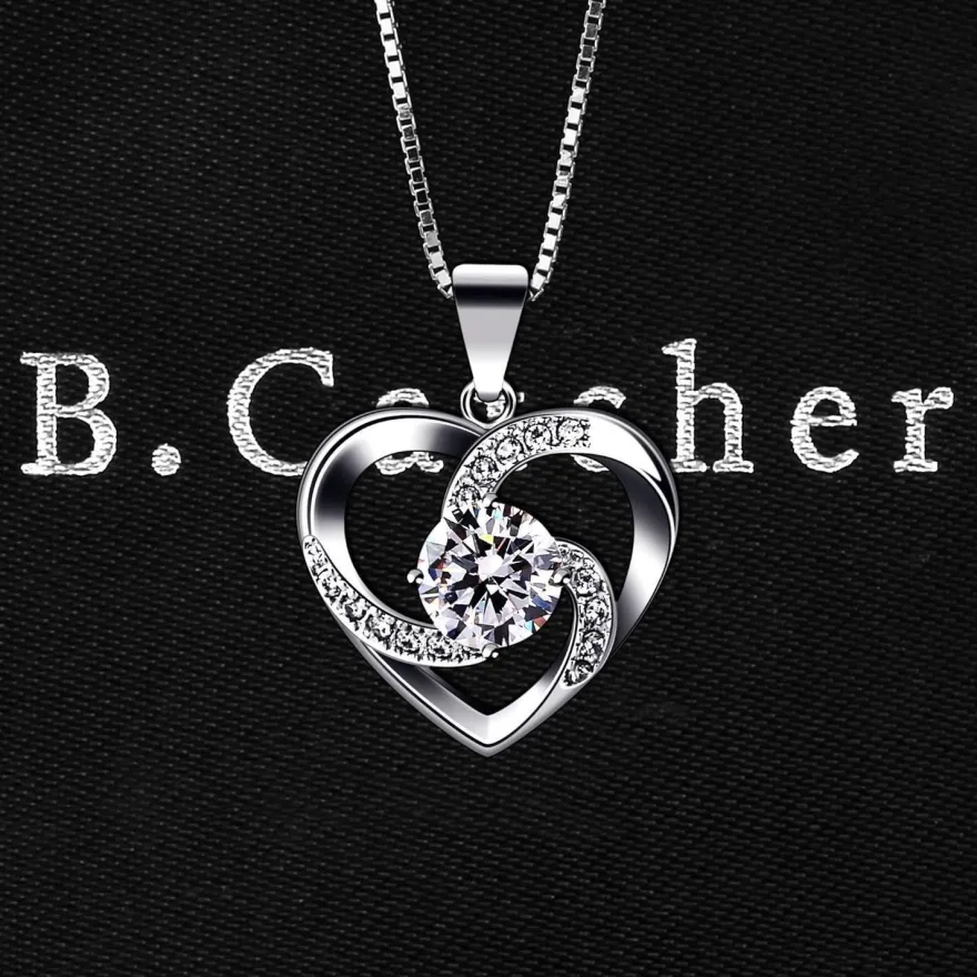 B. Catcher Damen Halskette 925 Sterling Silber Herz Anhänger Zirkonia 45cm