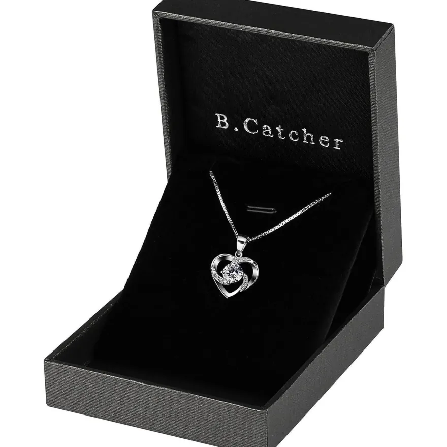B. Catcher Damen Halskette 925 Sterling Silber Herz Anhänger Zirkonia 45cm