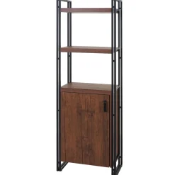 Bücherregal HWC-A27, Regal Standregal, Staufach mit Tür 3D-Struktur Wildeiche-Optik