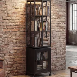 Bücherregal HWC-P13, Rollen drehbar Tür, Industrial Melamin MVG 162x40x42cm