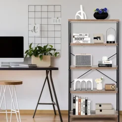 Bücherregal mit 5 Ebenen, Standregal mit Metallrahmen, freistehendes Regal, Büroregal