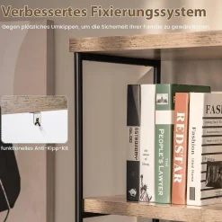 Bücherregal mit 5 Ebenen, Standregal mit Metallrahmen, freistehendes Regal, Büroregal