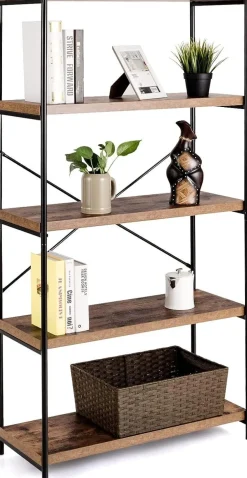 Bücherregal mit 5 Ebenen, Standregal mit Metallrahmen, freistehendes Regal, Büroregal