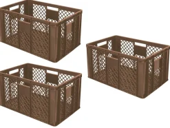3 Bäckerkisten / Eurobehälter, LxBxH 600x400x320 mm, lebensmittelecht, braun