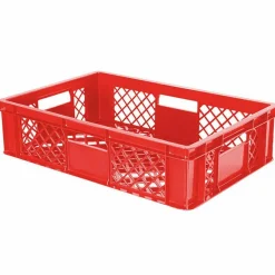 78 Bäckerkisten in 5 Größen, 600x400 mm, H 90 mm - 410 mm, rot + 5 Roller, rot