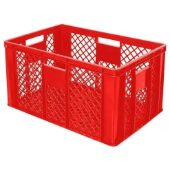78 Bäckerkisten in 5 Größen, 600x400 mm, H 90 mm - 410 mm, rot + 5 Roller, rot