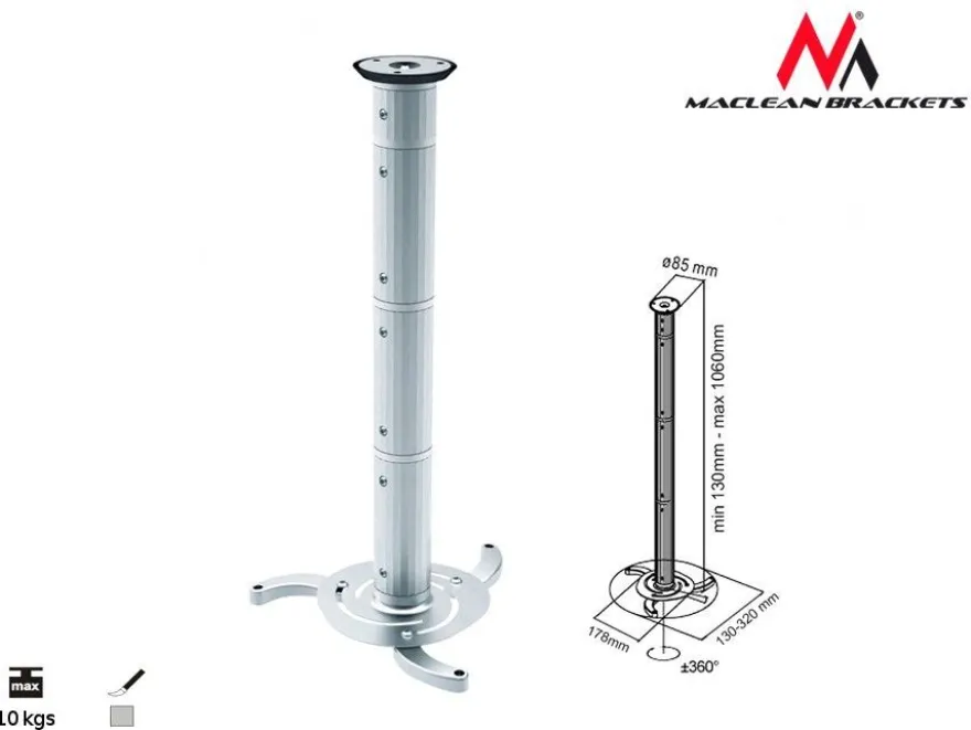 Beamer-Deckenhalterung MC-517S Maclean Beamerhalterung Projektorhalterung