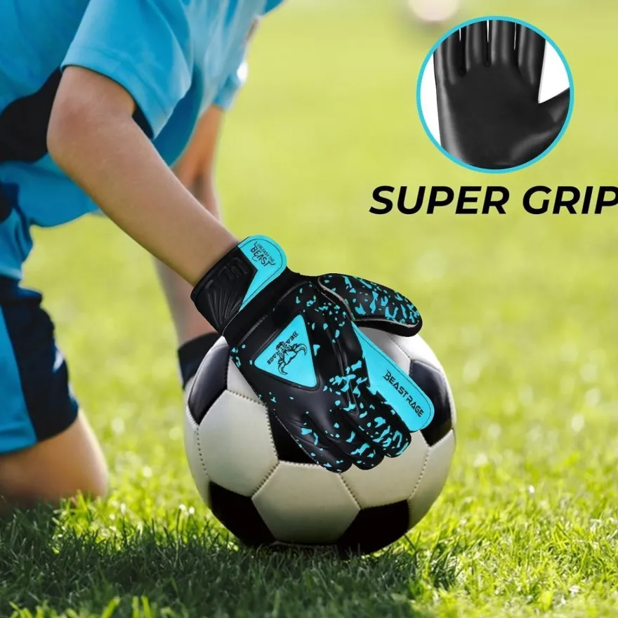BEAST RAGE Torwarthandschuhe für Kinder & Jugend, Größe 6, Aqua - Doppelter
