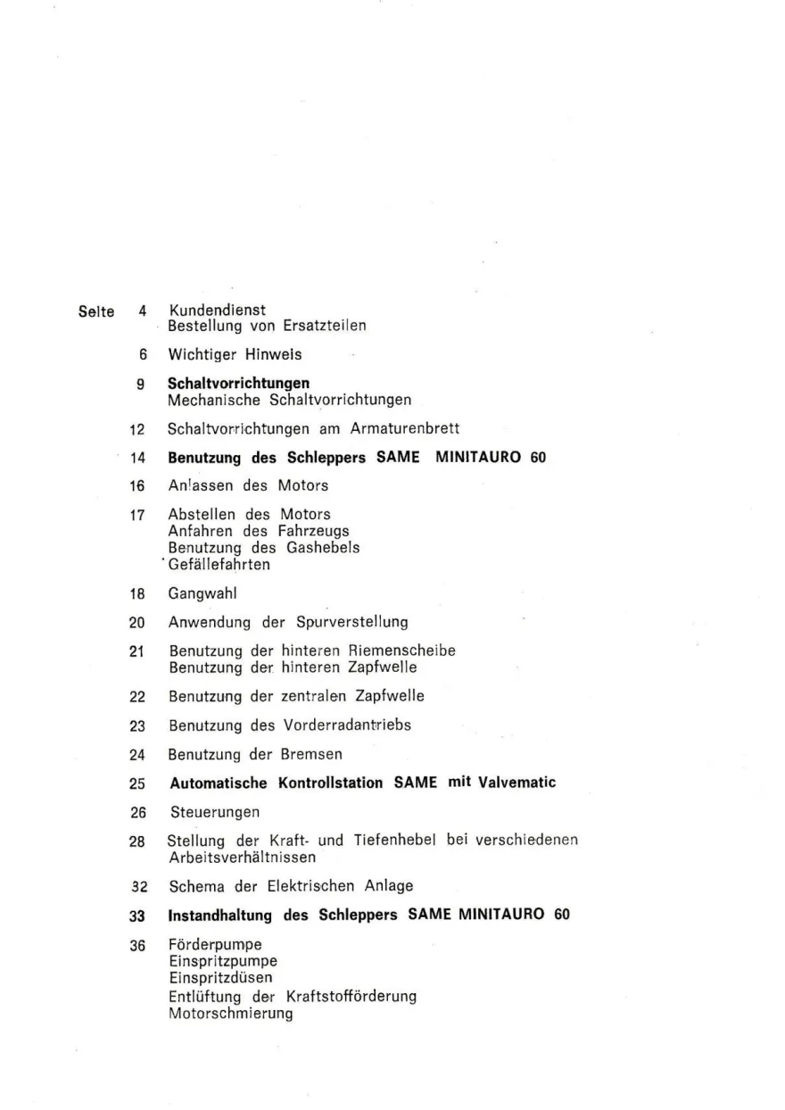 Bedienung und Wartung für den Same Minitauro 60 Schlepper