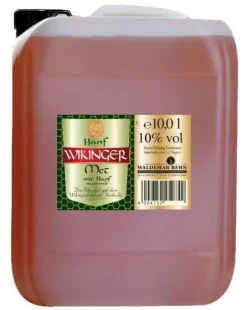 Behn Hanf Wikinger Met 10% Vol. 10 l + 4 Trinkhörner mit Ständer + 4 Tonkrüge + Hahn