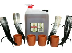 Behn Hanf Wikinger Met 10% Vol. 10 l + 4 Trinkhörner mit Ständer + 4 Tonkrüge + Hahn