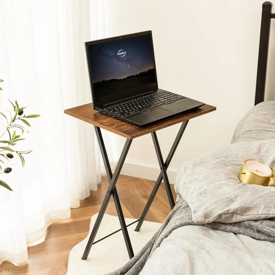 Beistelltisch Klappbar Tablett Tisch TV Tray Industriestil Dunkelbraun-Schwarz