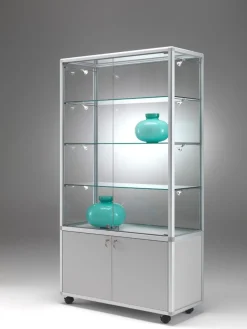 beleuchtete Alu Glasvitrine BM abschließbar & Unterschrank 80 x 50 cm Spiegel