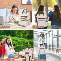 Bertasche Damen Laptop Rucksack 15,6 Zoll mit isolierter Kühltasche, 2-in-1