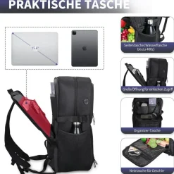 Bertasche Lunch Rucksack, Arbeit Rucksack mit Isoliertem Kühlfach, 17,3 Zoll