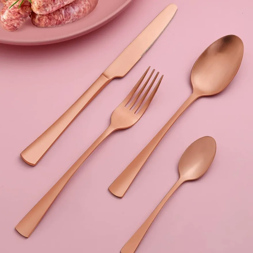 Bestdin Besteck Set 24-teilig Roségold Matt für 6 Personen, Edelstahl Essbesteck