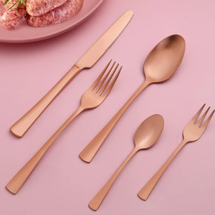 Bestdin Besteck Set 30-teilig Roségold Matt für 6 Personen, Edelstahl Essbesteck