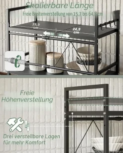 Best For Home Mikrowellenablage - Ausziehbares Küchenregal 40-60 cm mit 2 Ebenen
