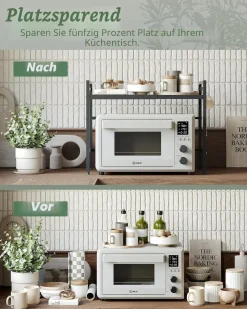 Best For Home Mikrowellenablage - Ausziehbares Küchenregal 40-60 cm mit 2 Ebenen