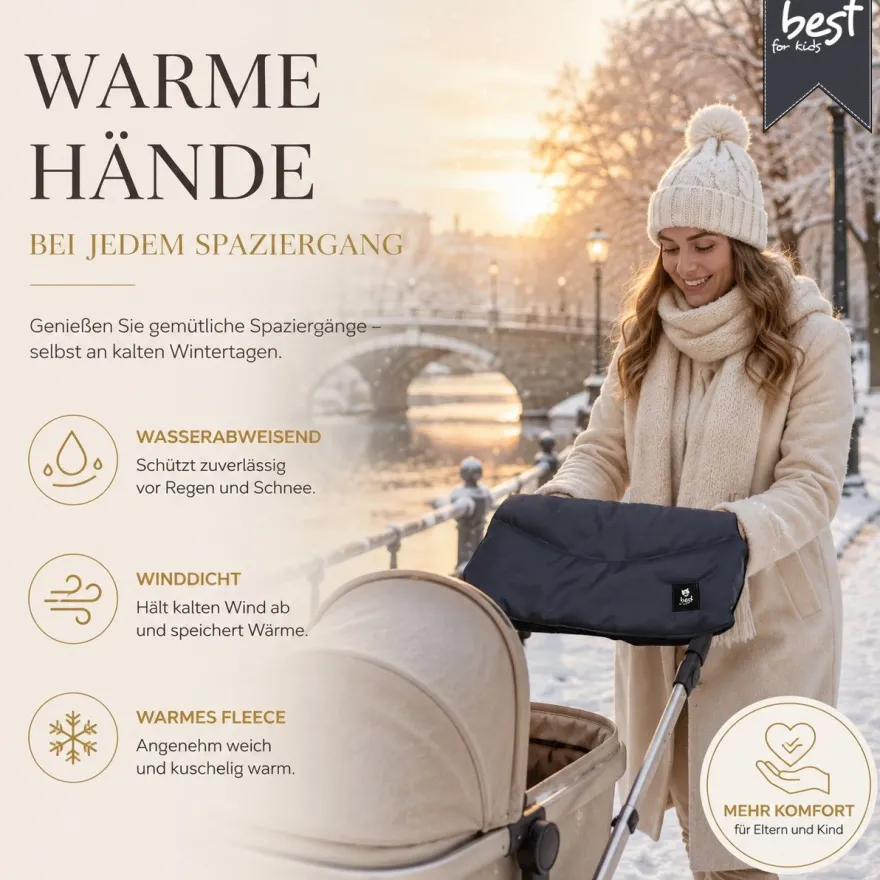 Best For Kids Kinderwagen Handwärmer - Universell, Wasserdicht & Kuschelig, Winter